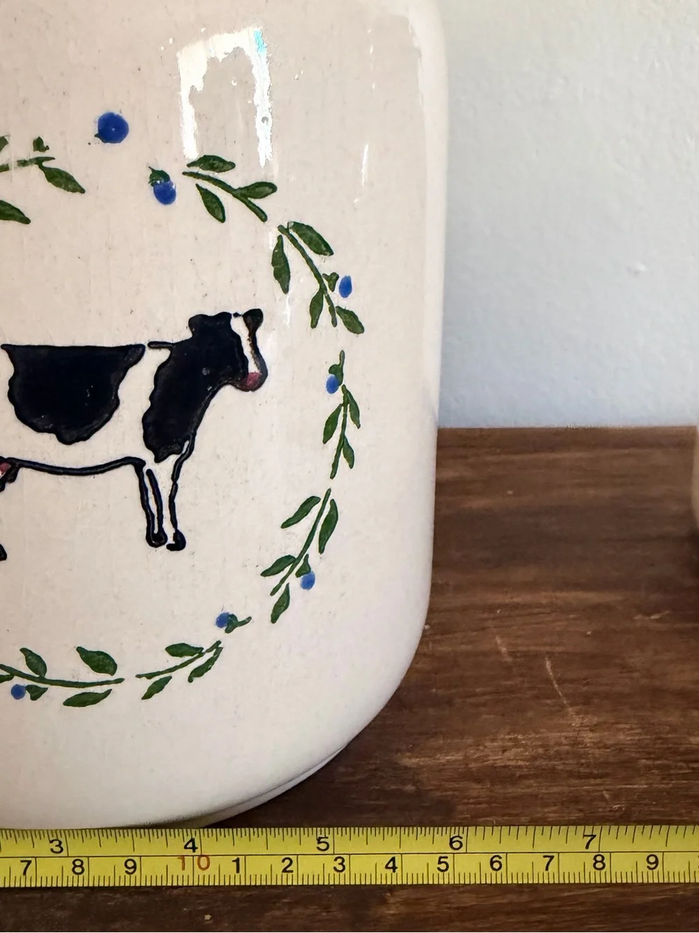 Vintage Cream Ceramic Cow Canisters with Wood Lids